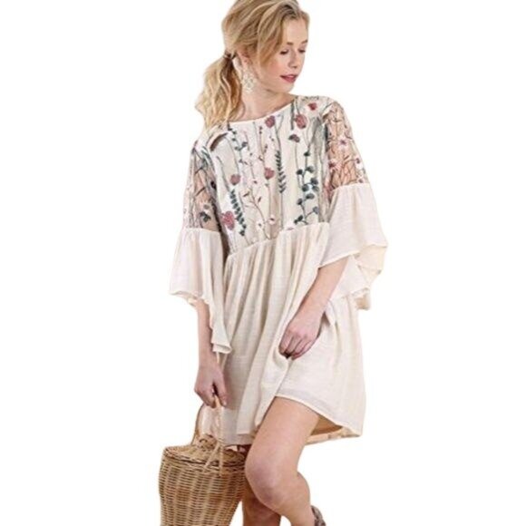 Umgee Natural Color Embroidered Dress - Picture 5 of 9